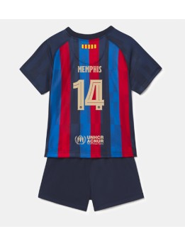 Barcelona Memphis Depay #14 Heimtrikotsatz für Kinder 2022-23 Kurzarm (+ Kurze Hosen)